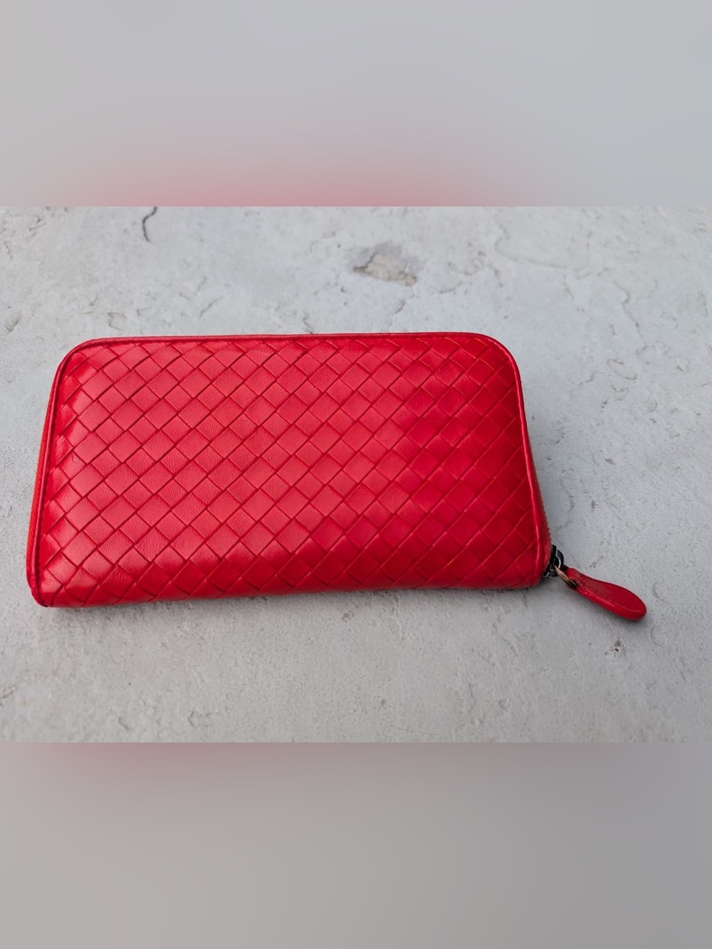 Bottega Veneta Red Intrecciato Zip-Around Leather Wallet